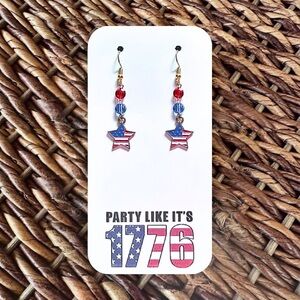 New Handmade "Party Like it's 1776" Patriotic Dangle Earrings (2.1" l x 0.6" w)